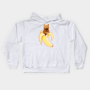 Yellow Banana Cat Cute Kawaii Red Kitten Kids Hoodie